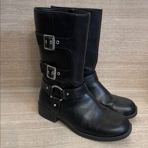 ART CLASS UGC Girls Size 5 Black Moto Boots zip up faux buckle
